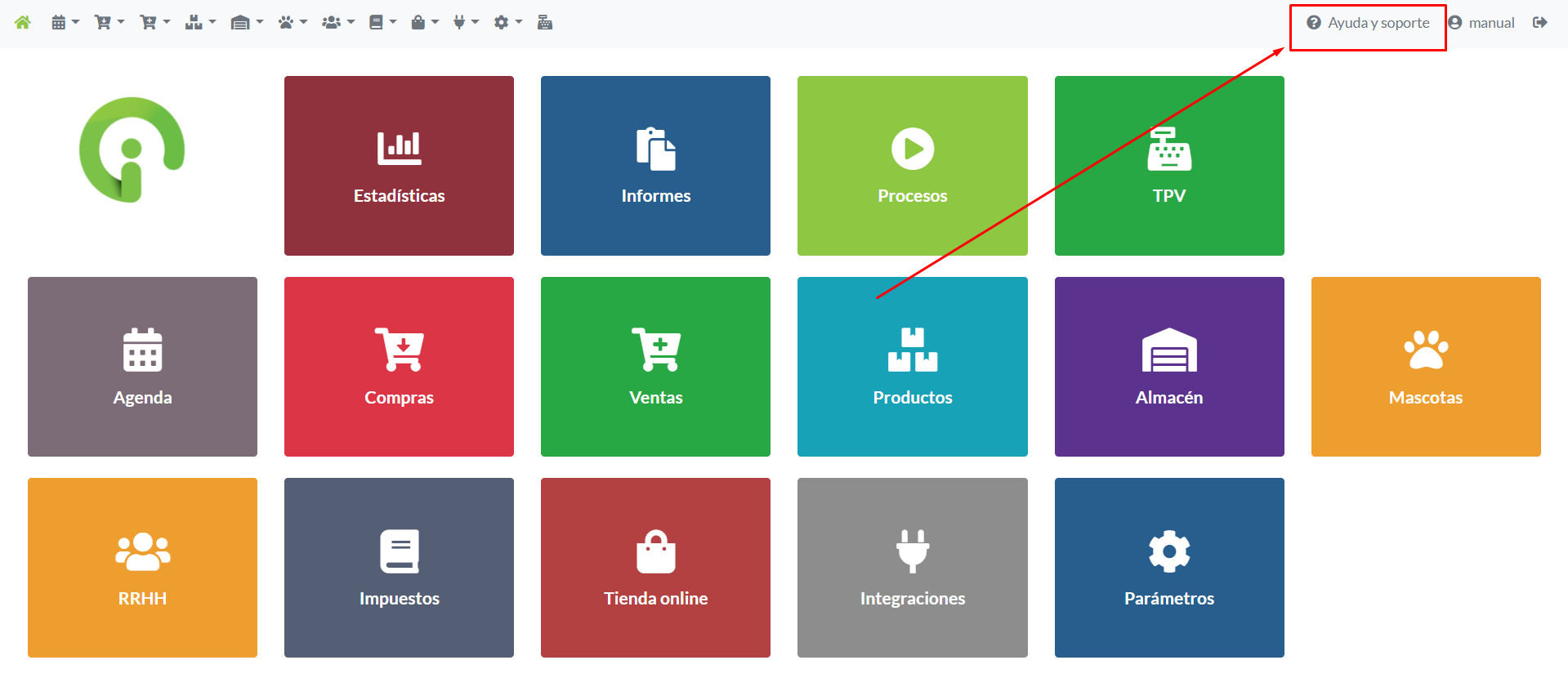 Acceso al panel de Ayuda y soporte desde el panel principal