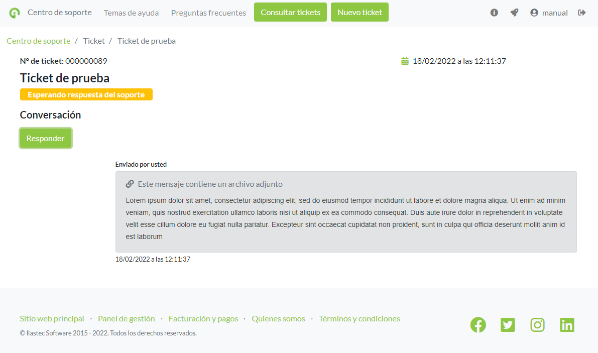 Detalle de nuevo ticket de soporte abierto