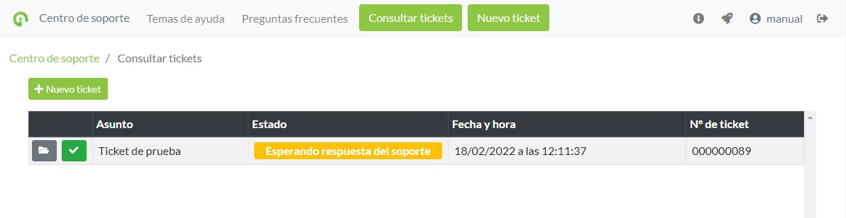 Listado de ticket de soporte