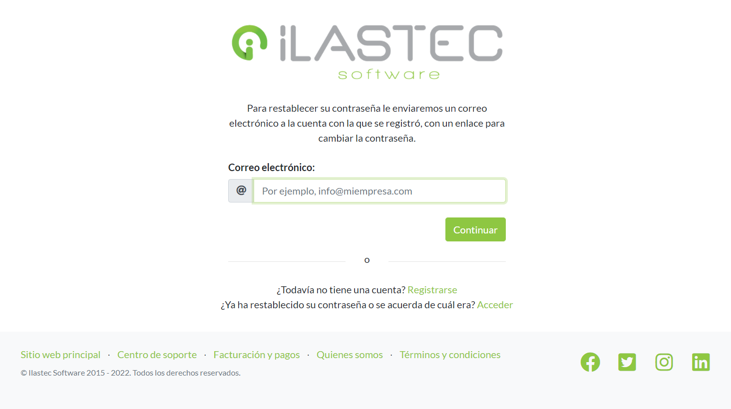 Formulario para restablecer contraseña