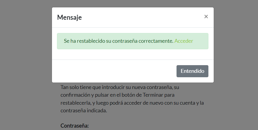 Mensaje de confirmación al actualizar contraseña correctamente