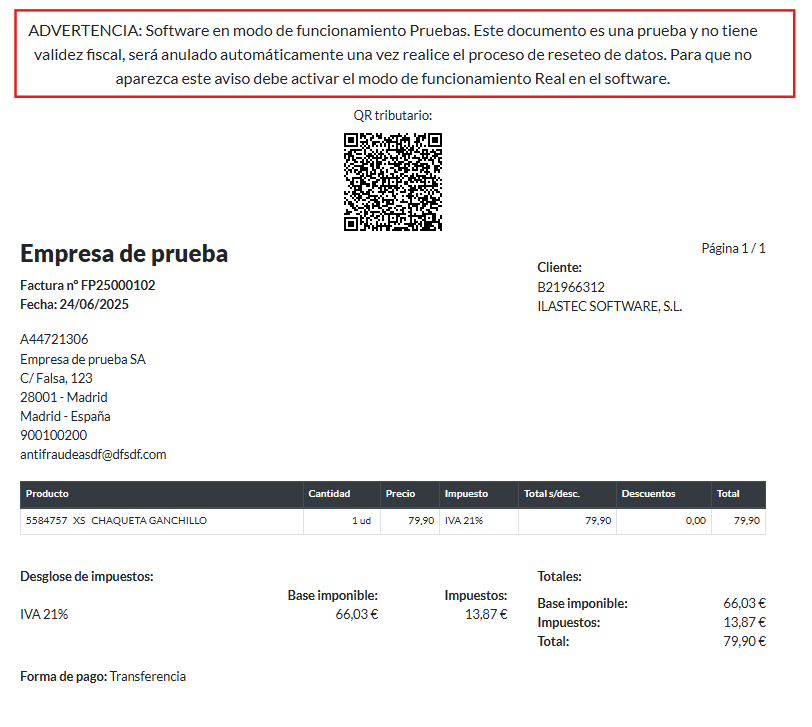 Texto validez fiscal en factura