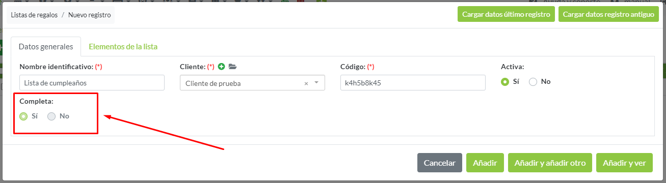 Detalle lista de regalos completa