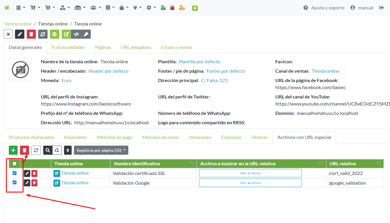 Eliminación de archivo con URL especial, de forma masiva