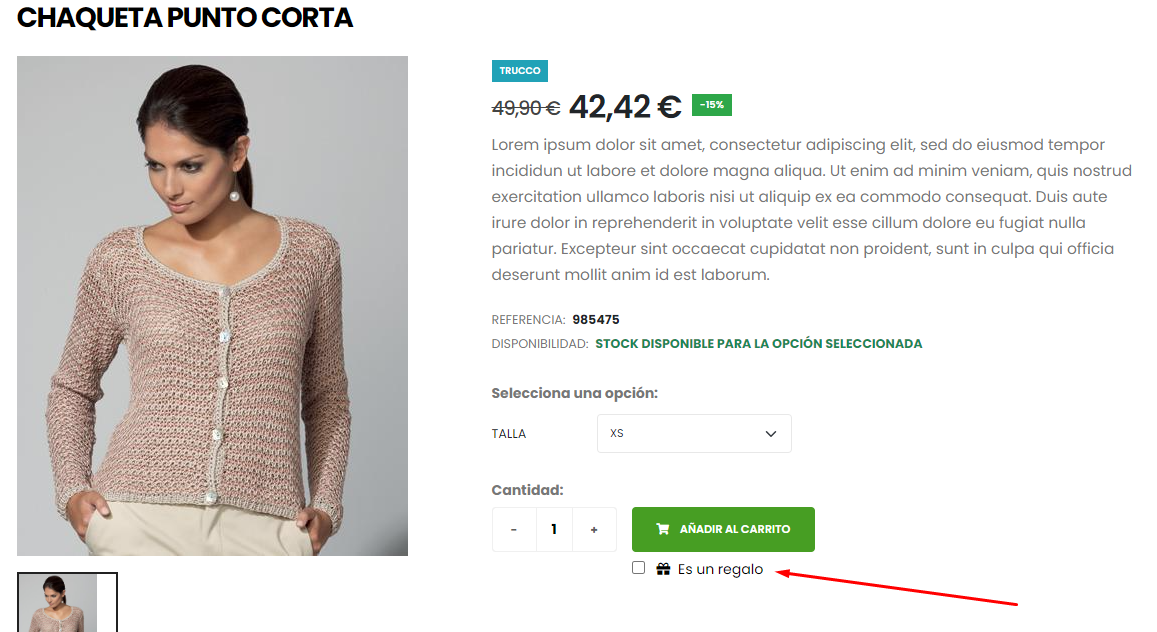 Ficha de producto: Campo para marcar producto para regalo