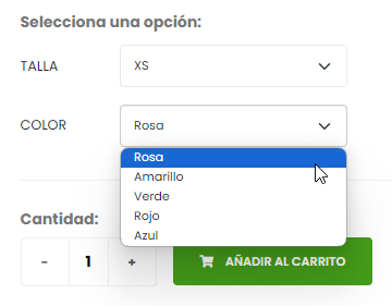 Tipo de selector para valor de atributo: Mostrar opciones en un desplegable