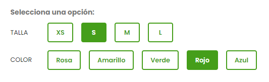 Tipo de selector para valor de atributo: Mostrar botones de selección