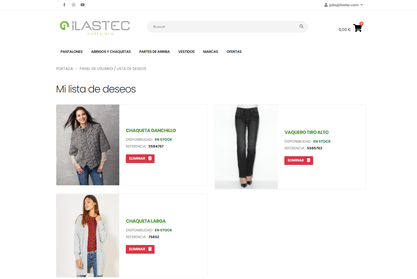 Detalle bloque Lista de deseos en Tienda online