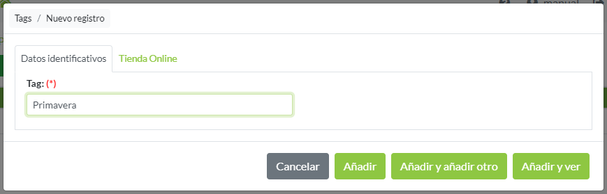 Creación de registro de Tags: Pestaña Datos identificativos