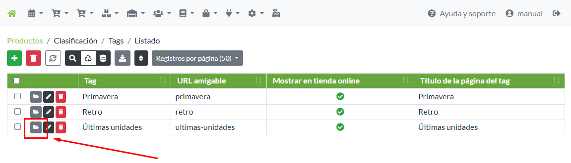 Acceso a la ficha de Tag desde su menú de opciones