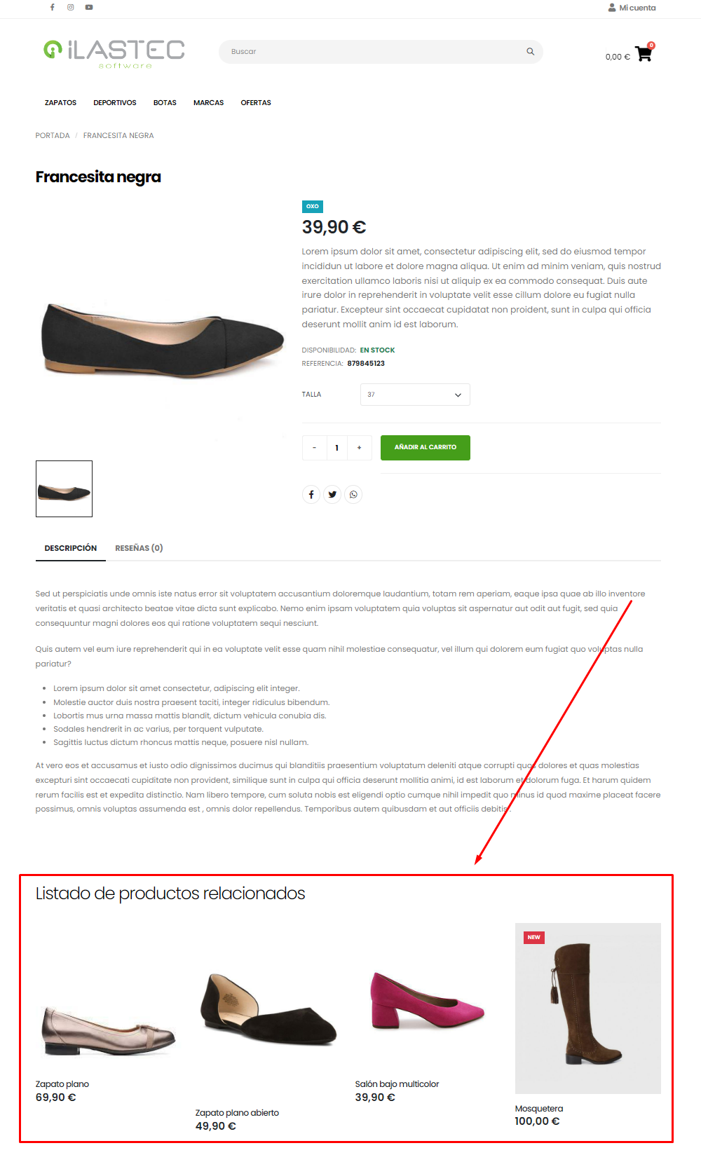 Detalle de listado Productos relacionados en tienda online