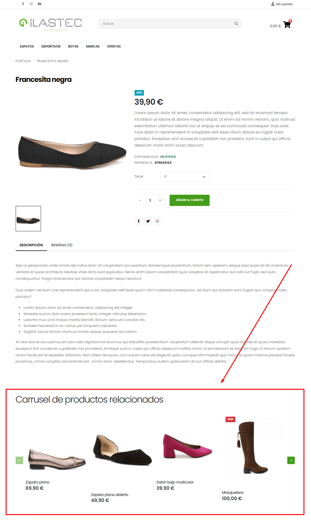 Detalle de listado Productos relacionados en tienda online