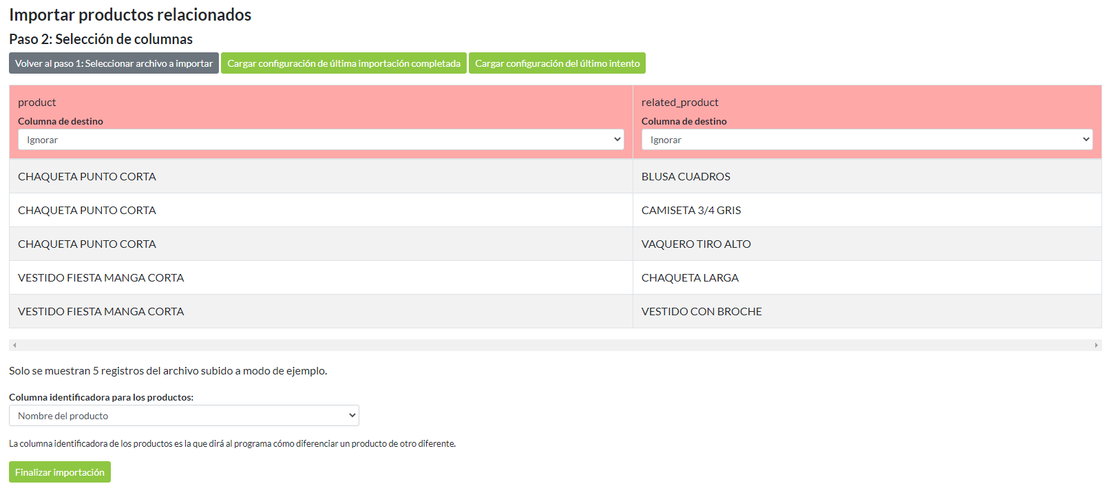 Paso 2: Selección de columnas