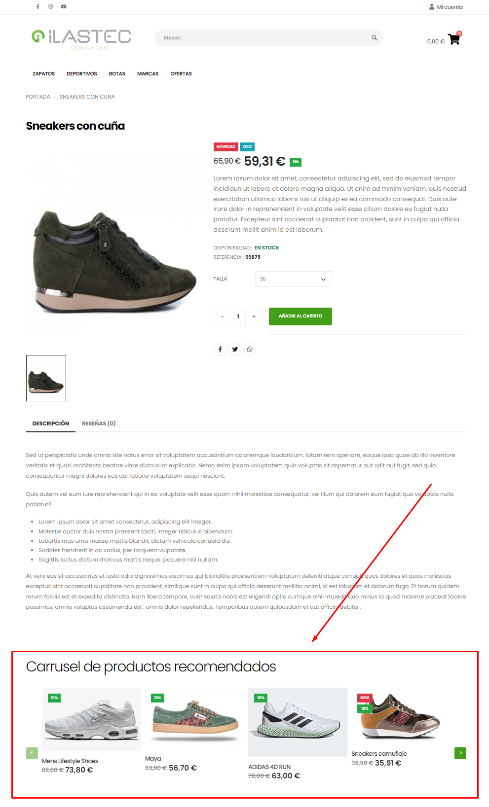 Detalle de listado Productos relacionados en tienda online