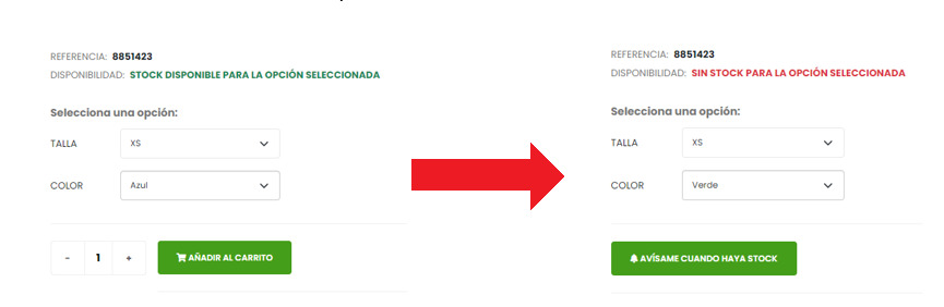 Detalle botón Avísame cuando haya stock