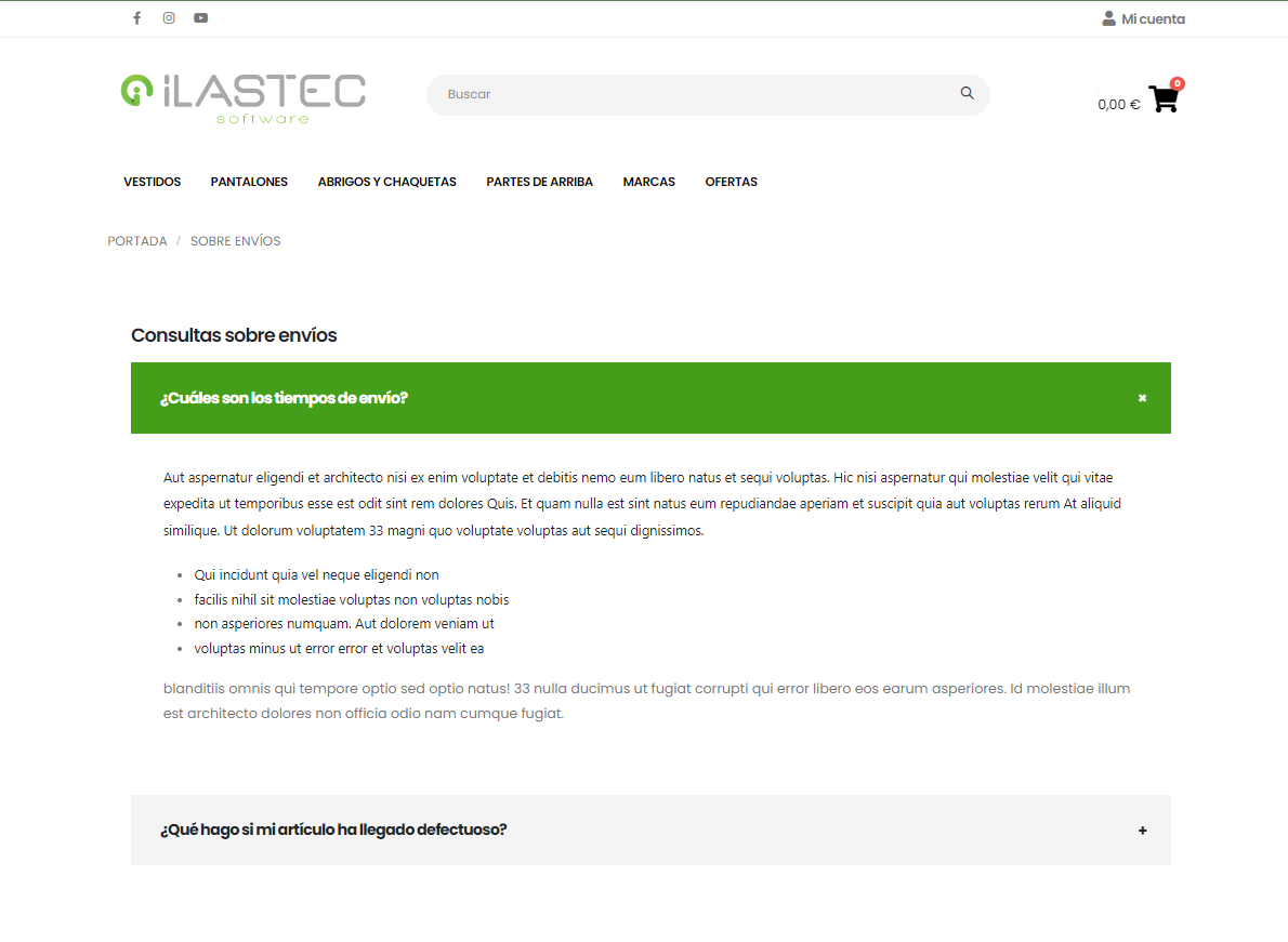 Detalle en tienda online bloque: Lista de preguntas frecuentes.