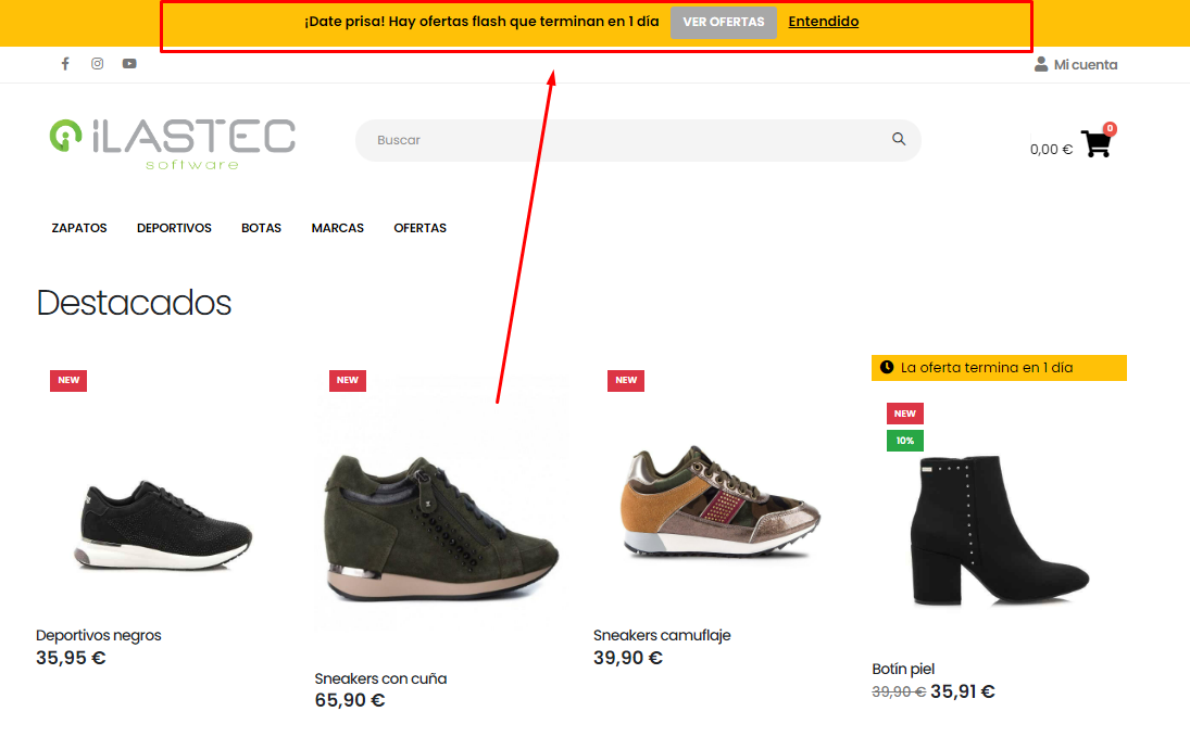 Detalle de banner superior de oferta flash en tienda online.