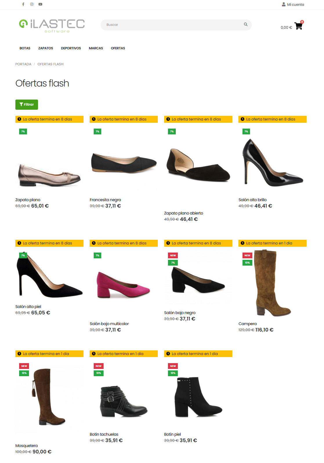 Listado de productos con oferta flash en tienda online.