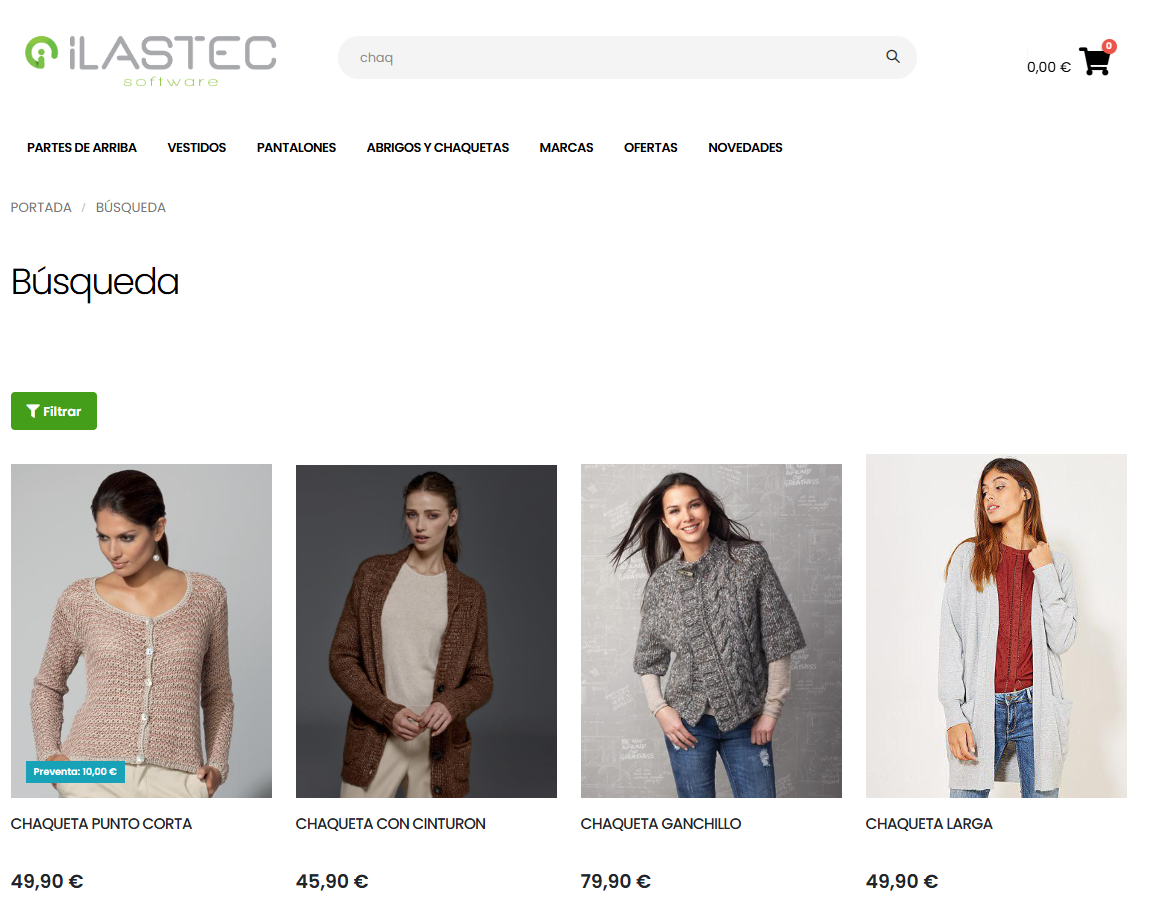 Producto en Preventa en los listados de la tienda online