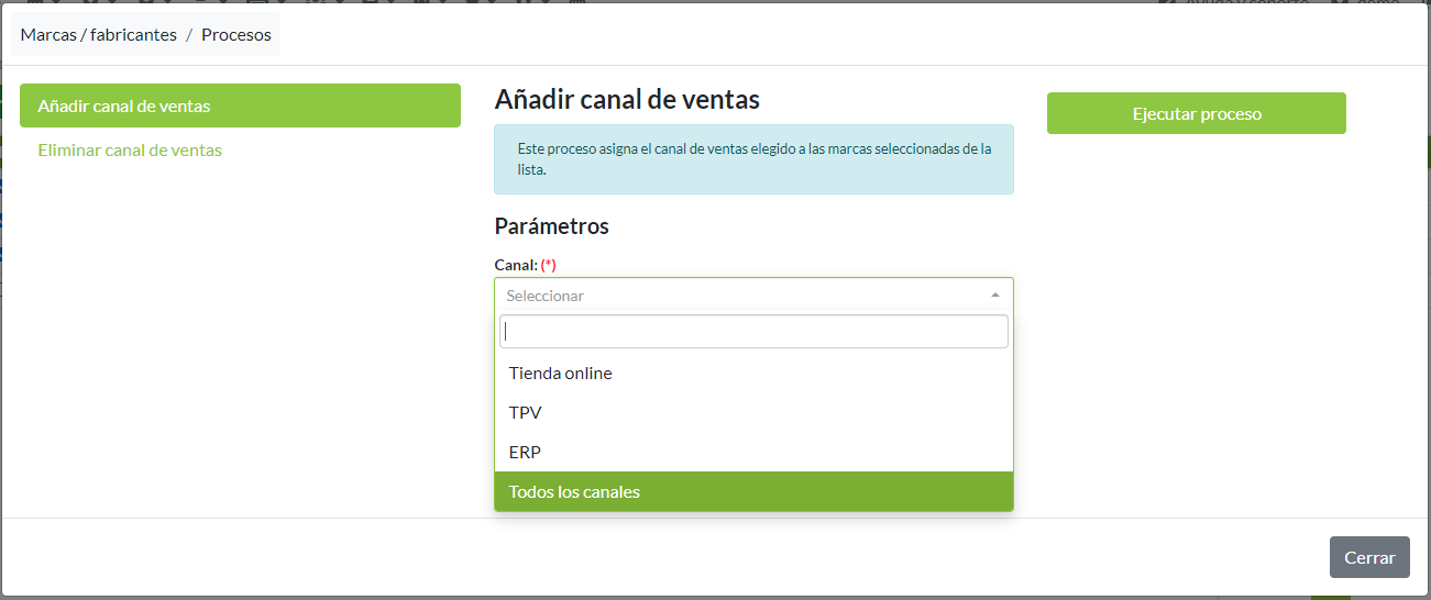 Proceso Añadir/eliminar canales de venta