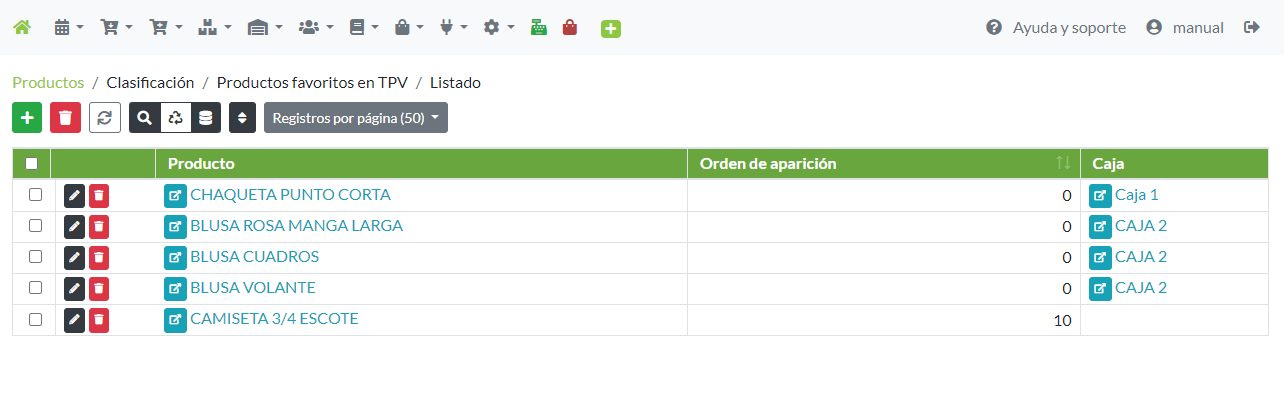 Listado de productos favoritos