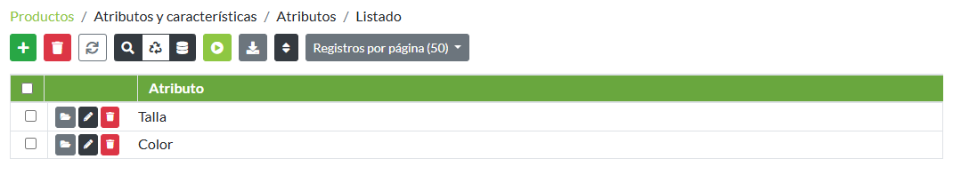 Listado de atributos