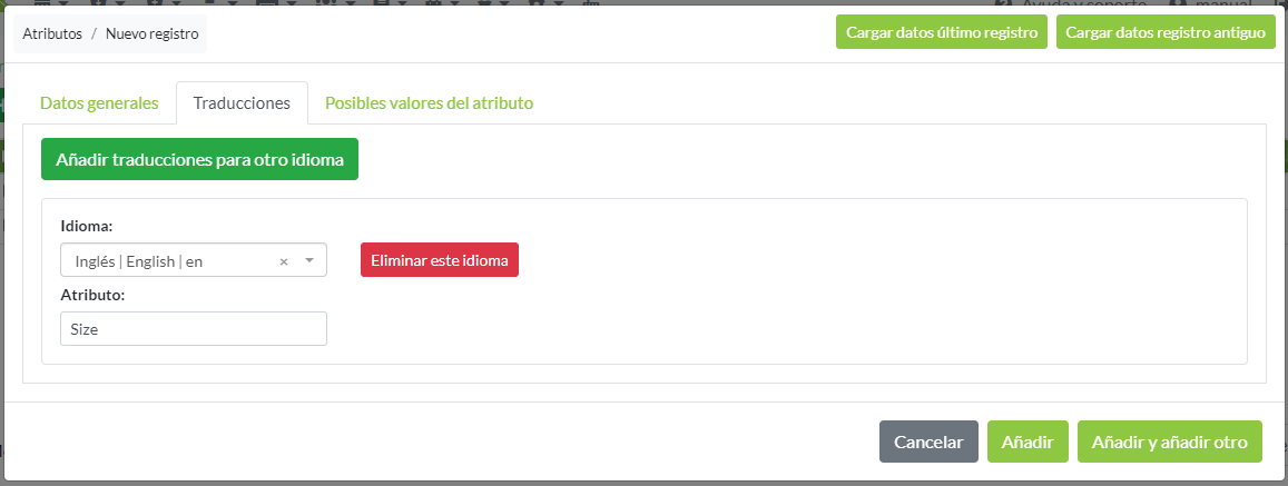 Traducciones del atributo
