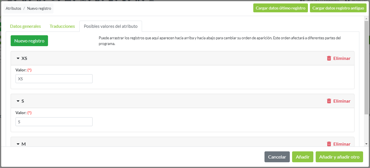 Valores del atributo