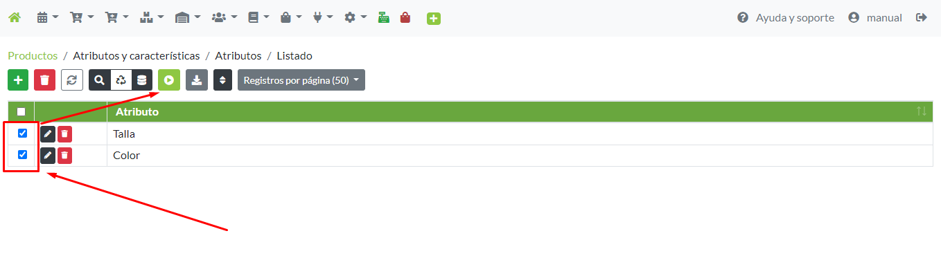 Selección masiva de atributos para acceder al panel de procesos