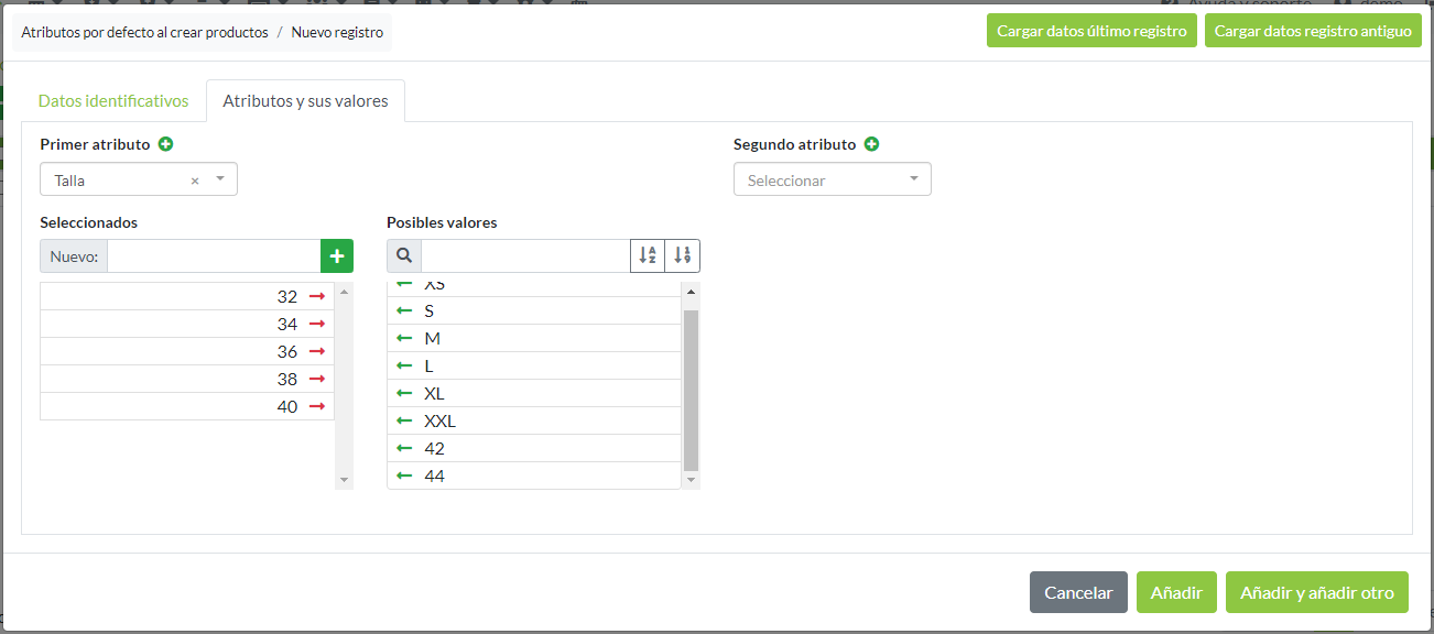 Atributos por defecto: valores