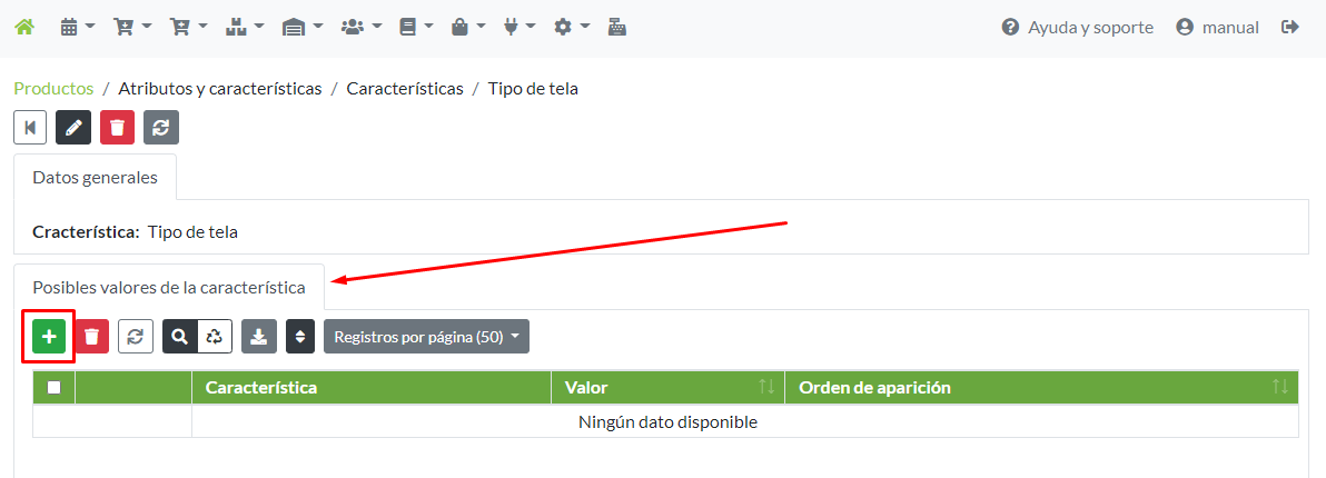 Detalle ficha de una Característica