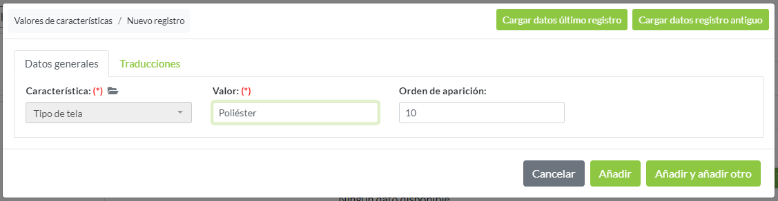 Nuevos valores de una característica