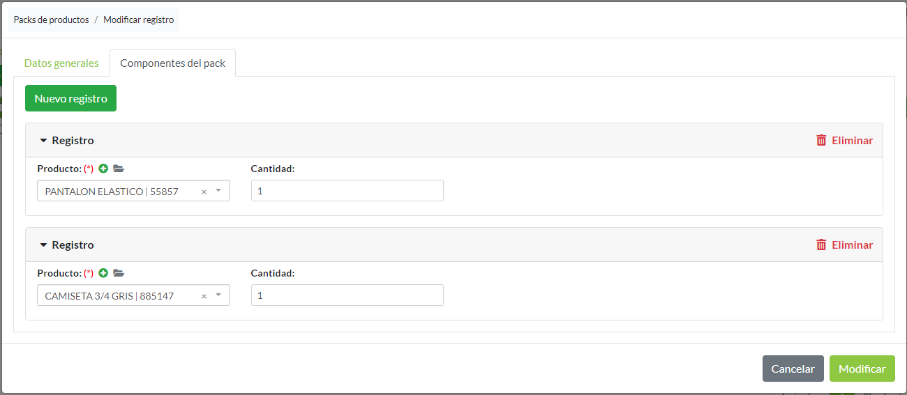 Componentes del pack