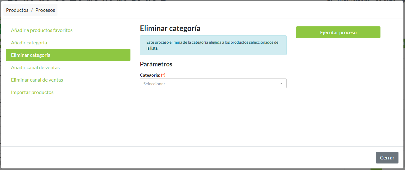 Eliminar categorías