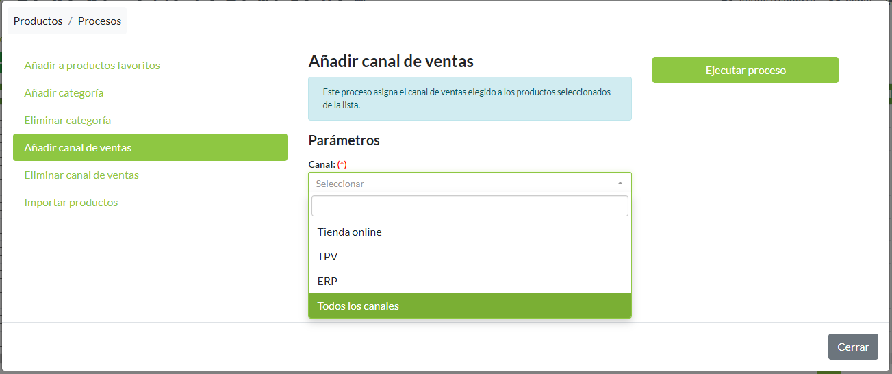 Añadir canal de ventas