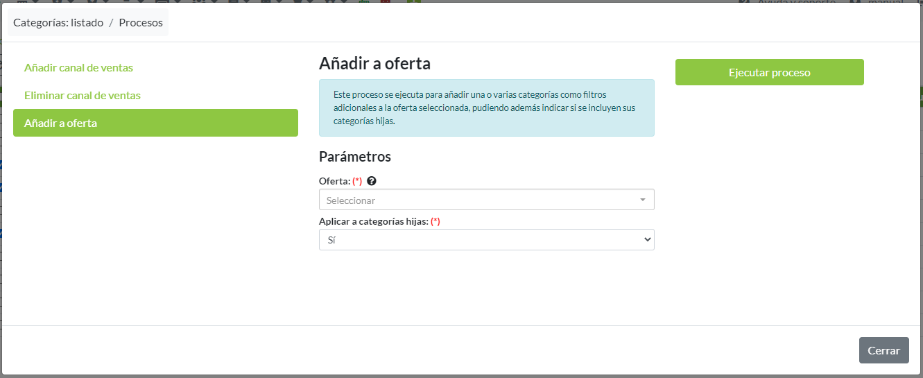 Proceso: Añadir a ofertas (ejemplo desde Categorías)