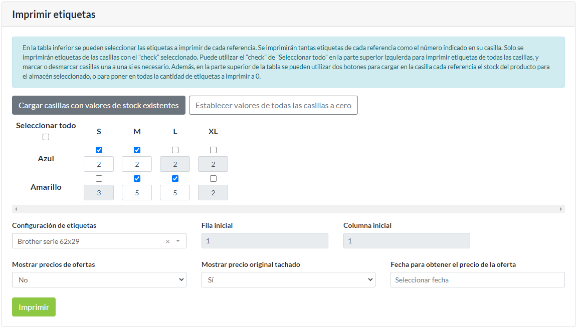 Impresión de etiquetas desde proceso de inventario de producto