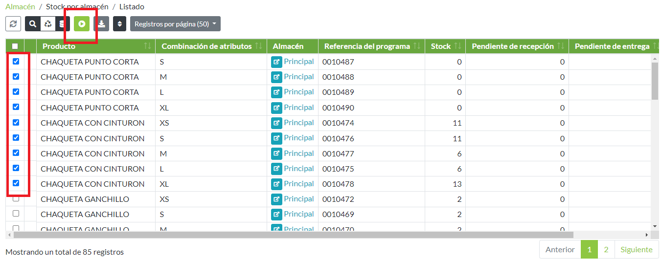 Impresión de etiquetas desde stock por almacén
