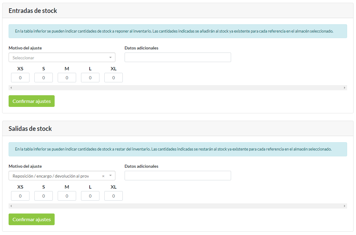 Entradas y salidas de stock