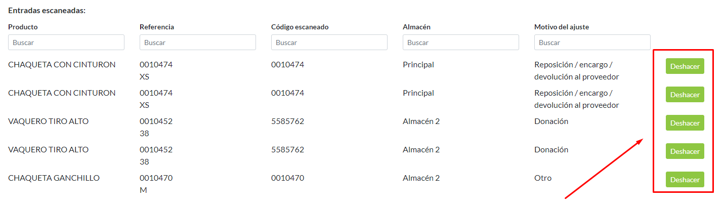 Botón para deshacer último movimiento registrado