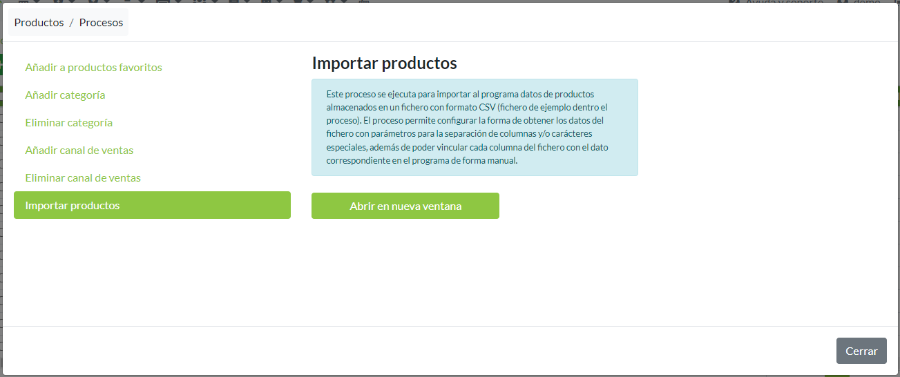 Proceso Importar productos