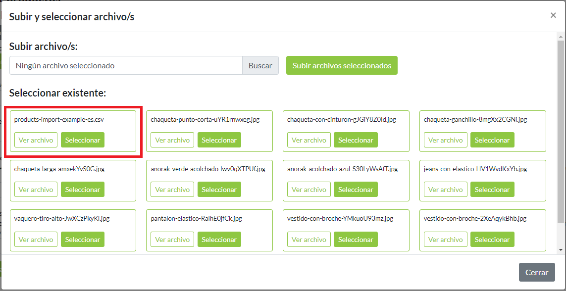 Subir y seleccionar archivos