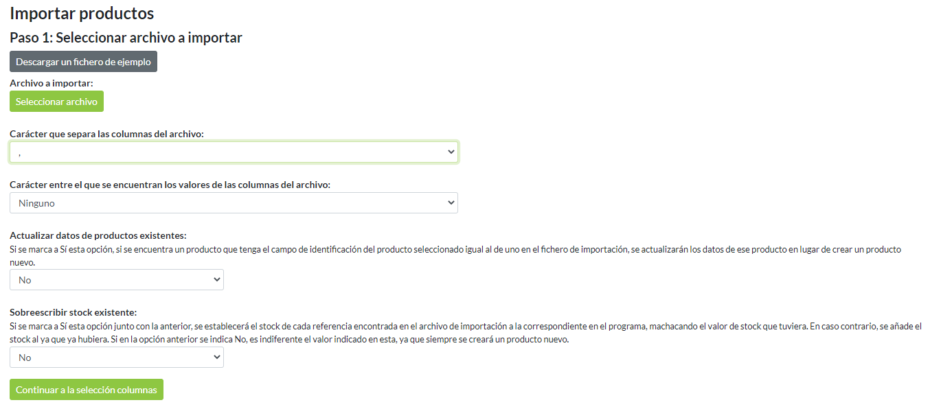 Paso 1: Seleccionar archivo a importar