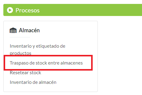 Traspaso de stock entre almacenes