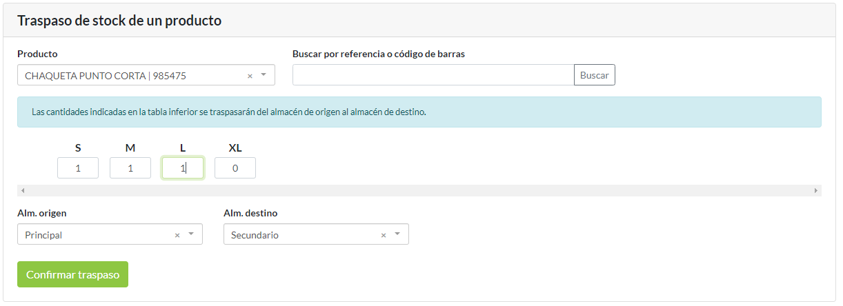 Traspaso de stock de un producto