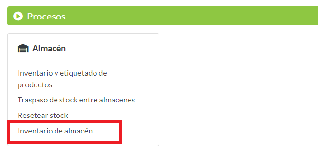 Acceso a proceso Inventario de almacén