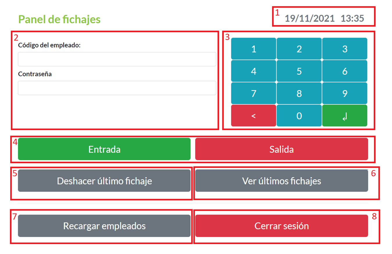 Detalle por secciones de 'Pantalla de fichajes'